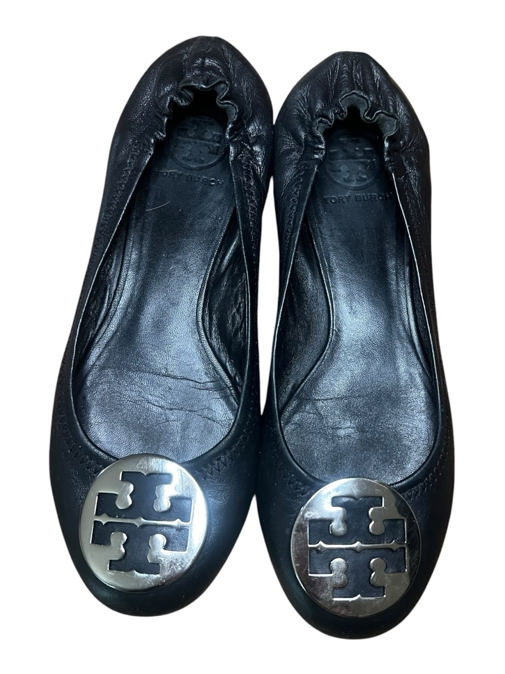 Authentic Tory Burch Reva Black Leather Ballet Flats – Size 8.5 M